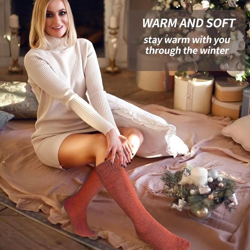 mickee Knee High Socks for Woman, Boot Sock/Long Sock Cotton Thermal Socks for Hiking Skiing Winter Gifts-4pairs - Image 5